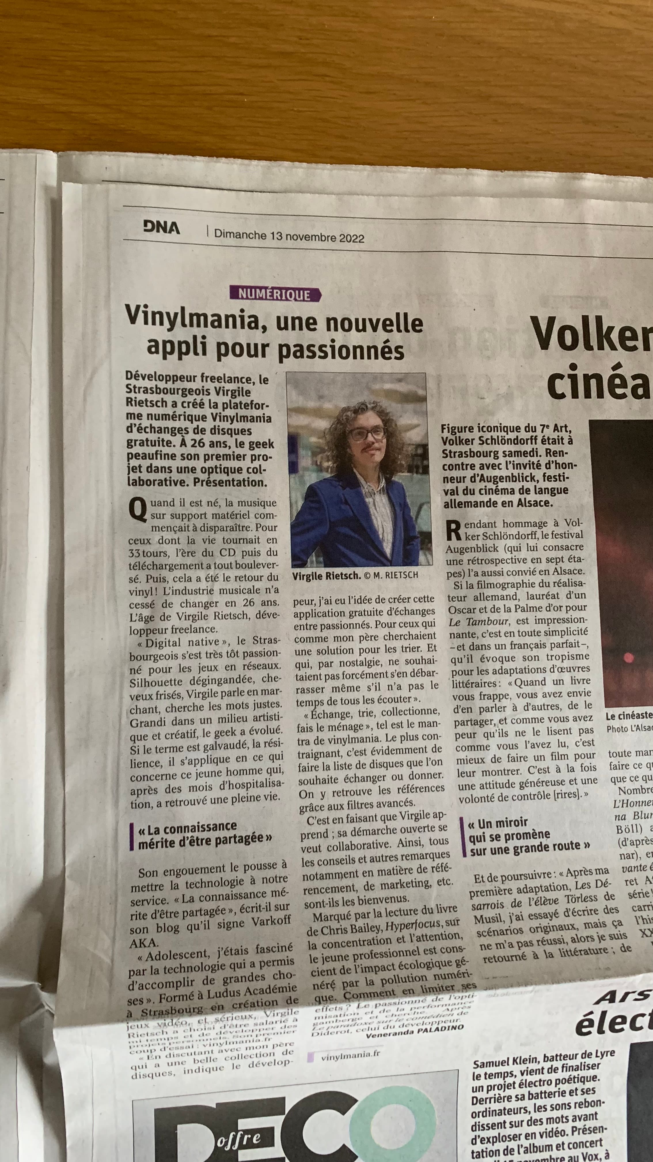 Newspaper article about Vinylmania